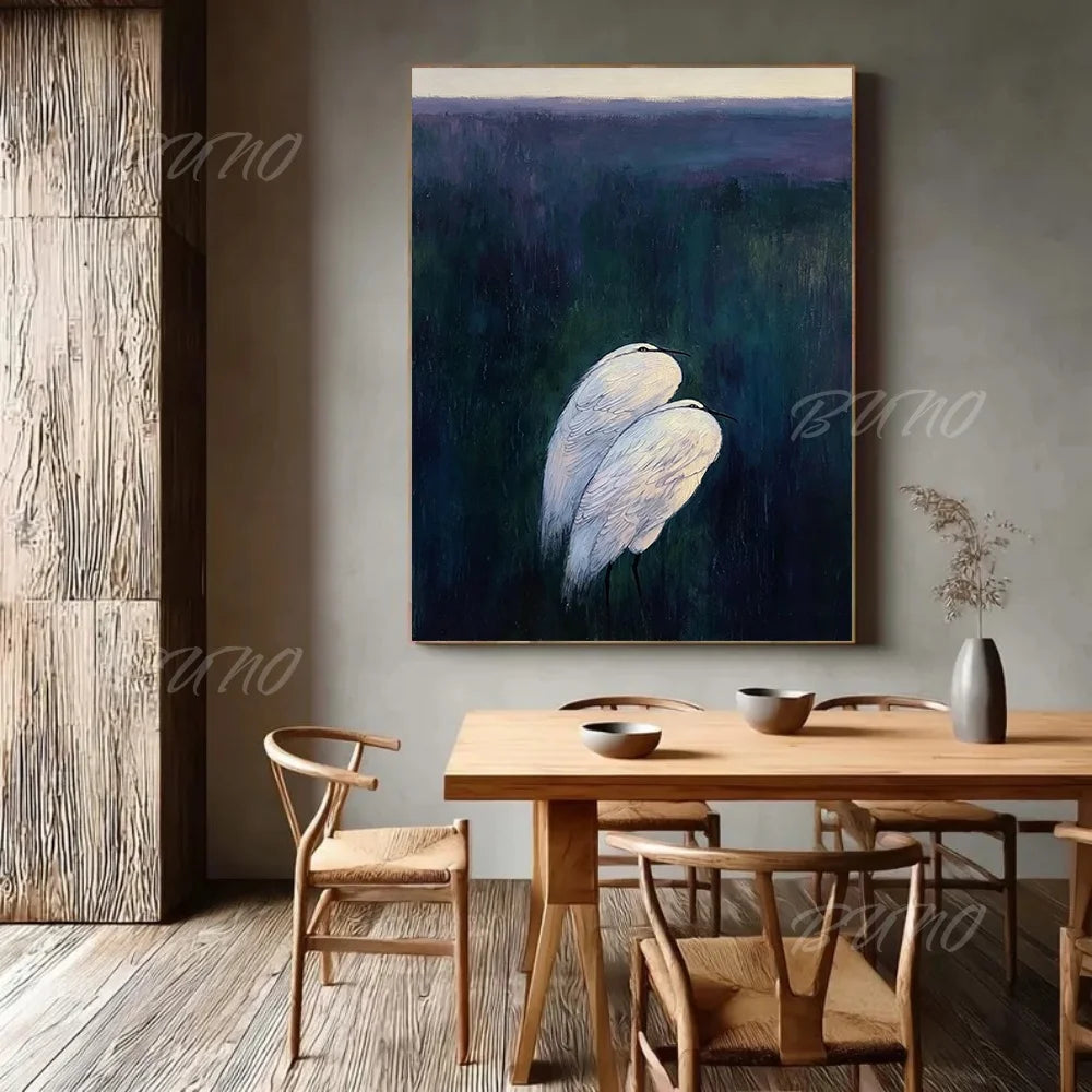 White Heron Wetland Painting