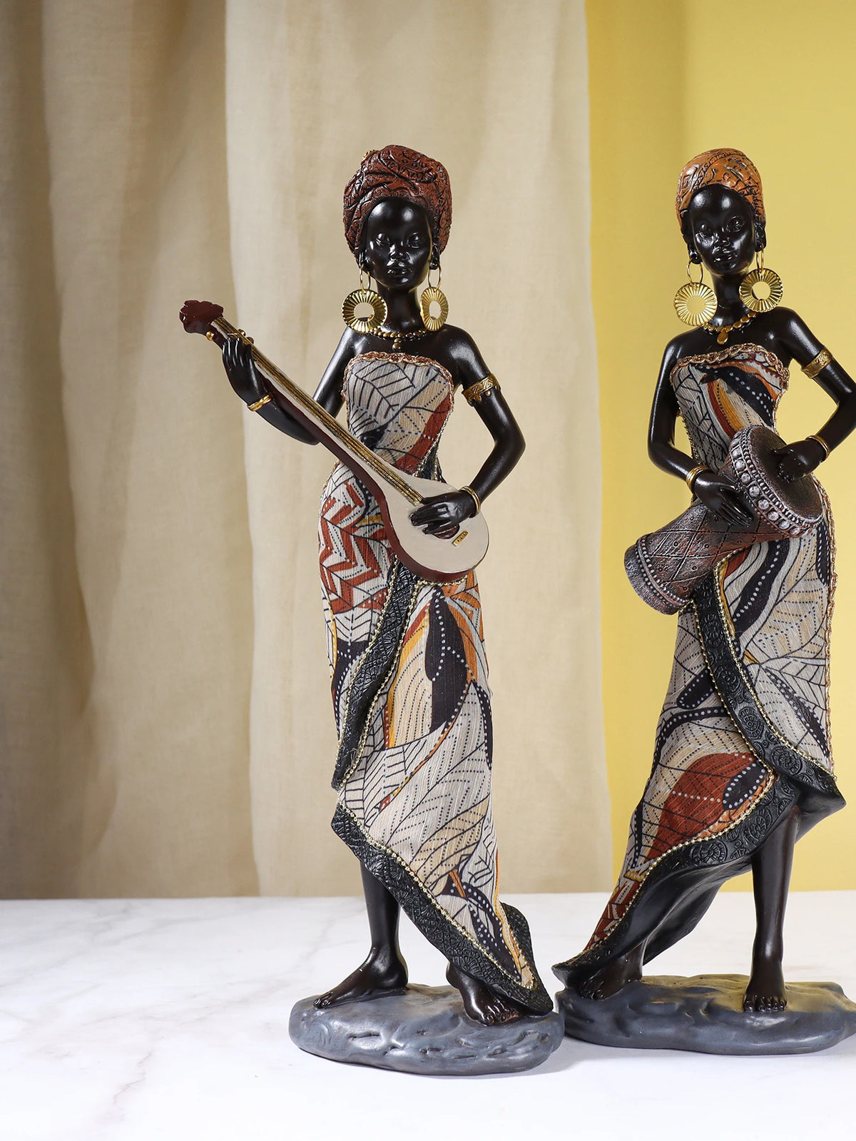 African Female Musician Sculpture Resin
