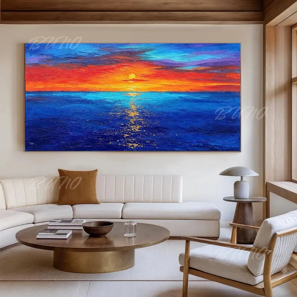 Sea Sunset Impasto Painting