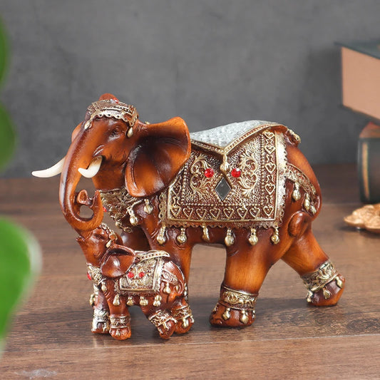 Wood Grain Mother and Child Elephant Statue