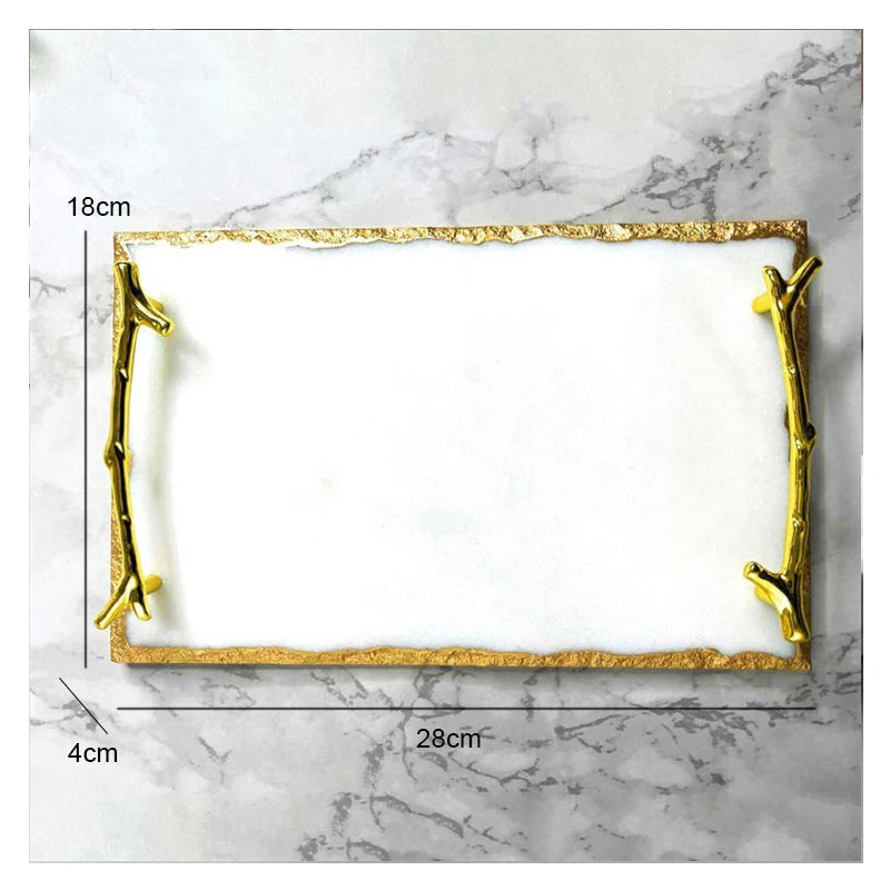 Marble Tray with Gold Handles