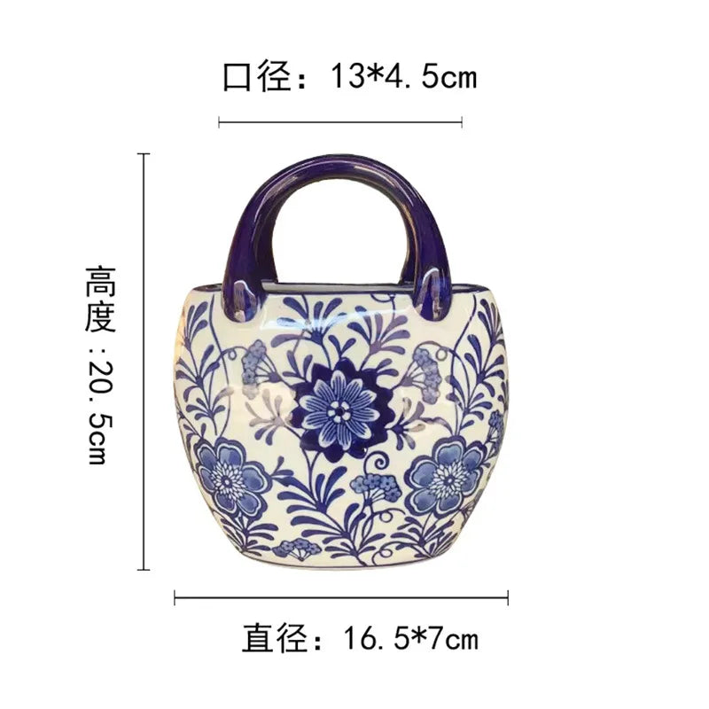 Blue and White Porcelain Desktop Handbag Vase