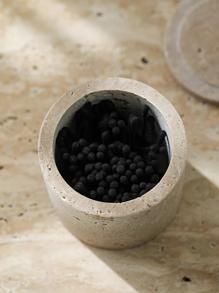 Natural Travertine Stone Cotton Swabs Holder