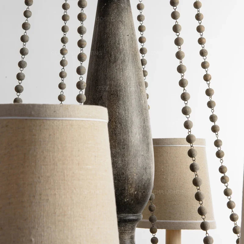 French Beaded Wood Chandelier