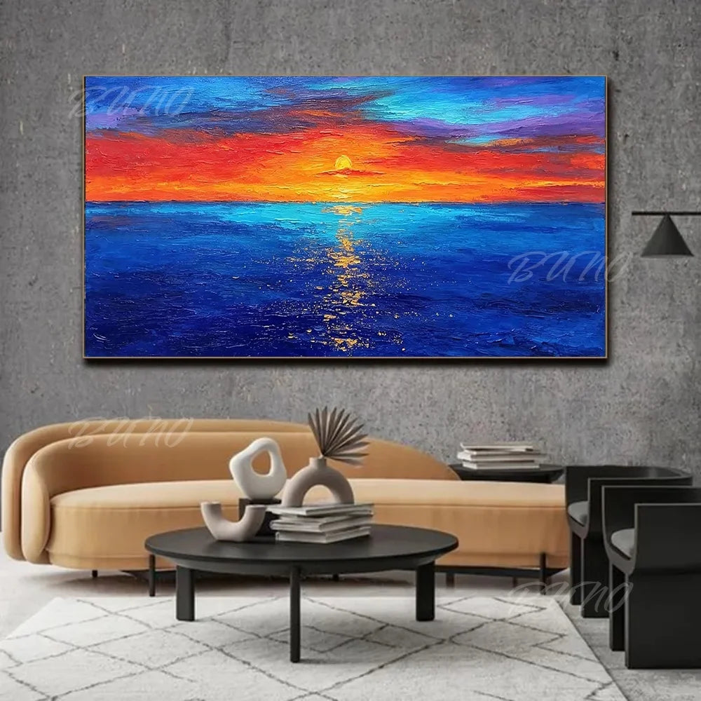 Sea Sunset Impasto Painting