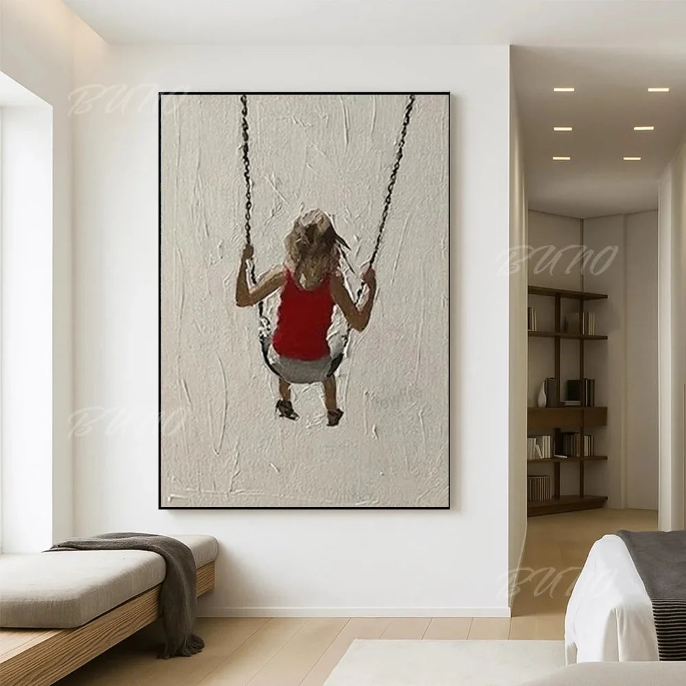 Girl on Beach Swing Painting