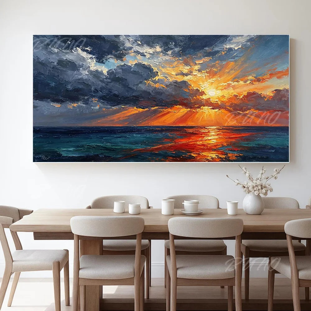 Golden Sunset Ocean Painting
