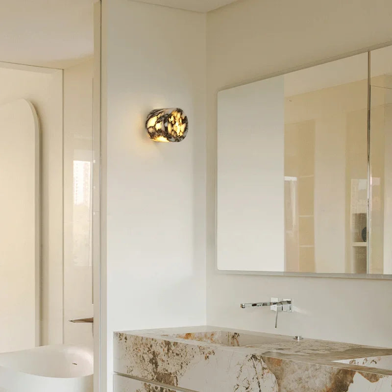 Cylindrical Marble Hallway Wall Lamp