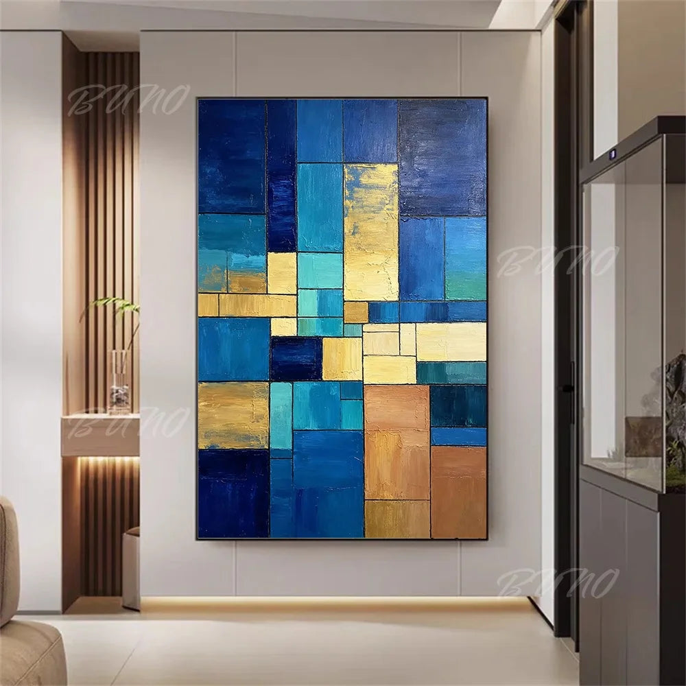 Geometric Blue Gold Painting