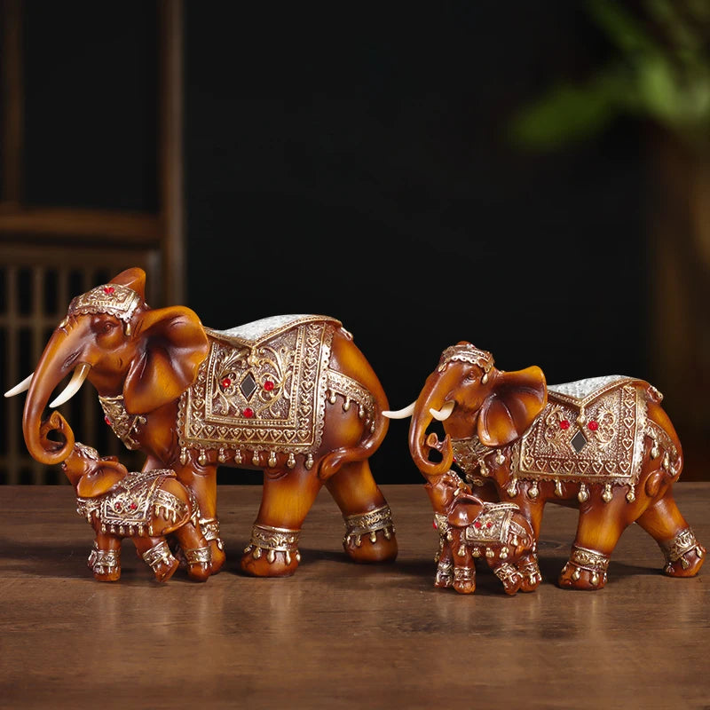 Wood Grain Mother and Child Elephant Statue