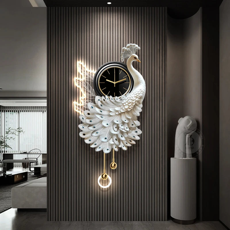 Peacock Clock Mural Light