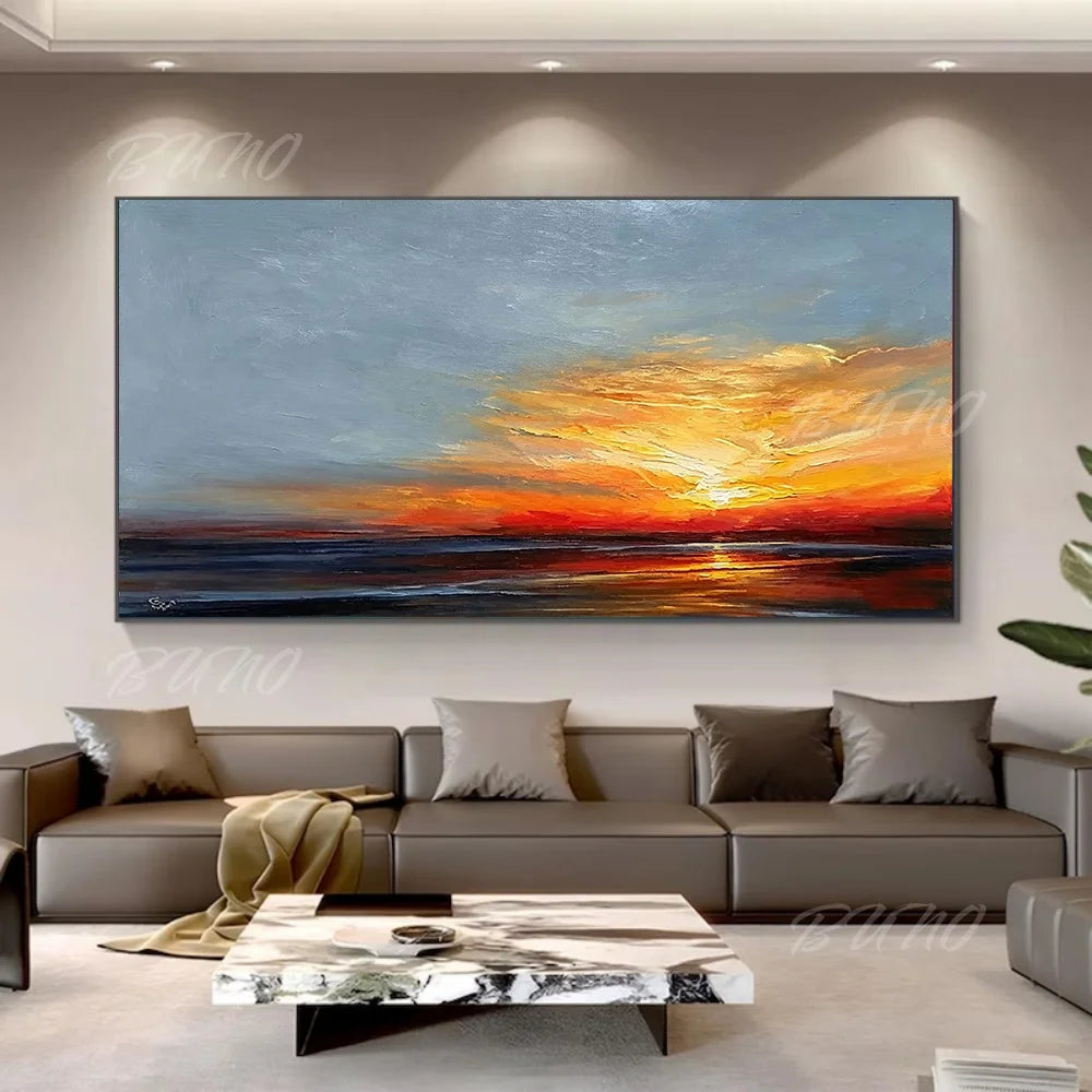 Golden Sunset Ocean Painting