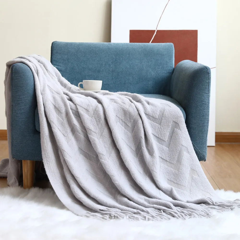 Cream Wave Knitted Blanket