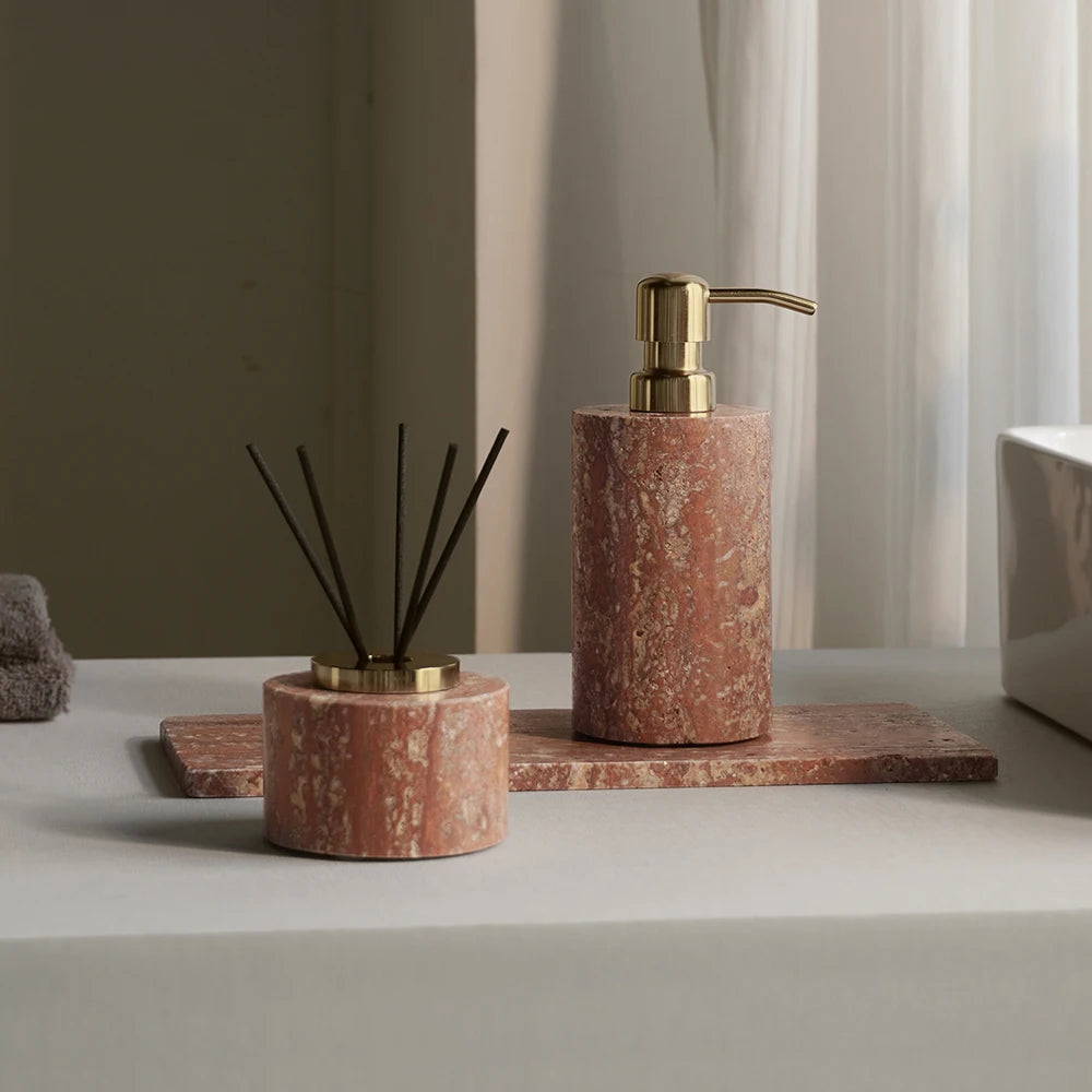 Red Travertine Bathroom Set Vintage