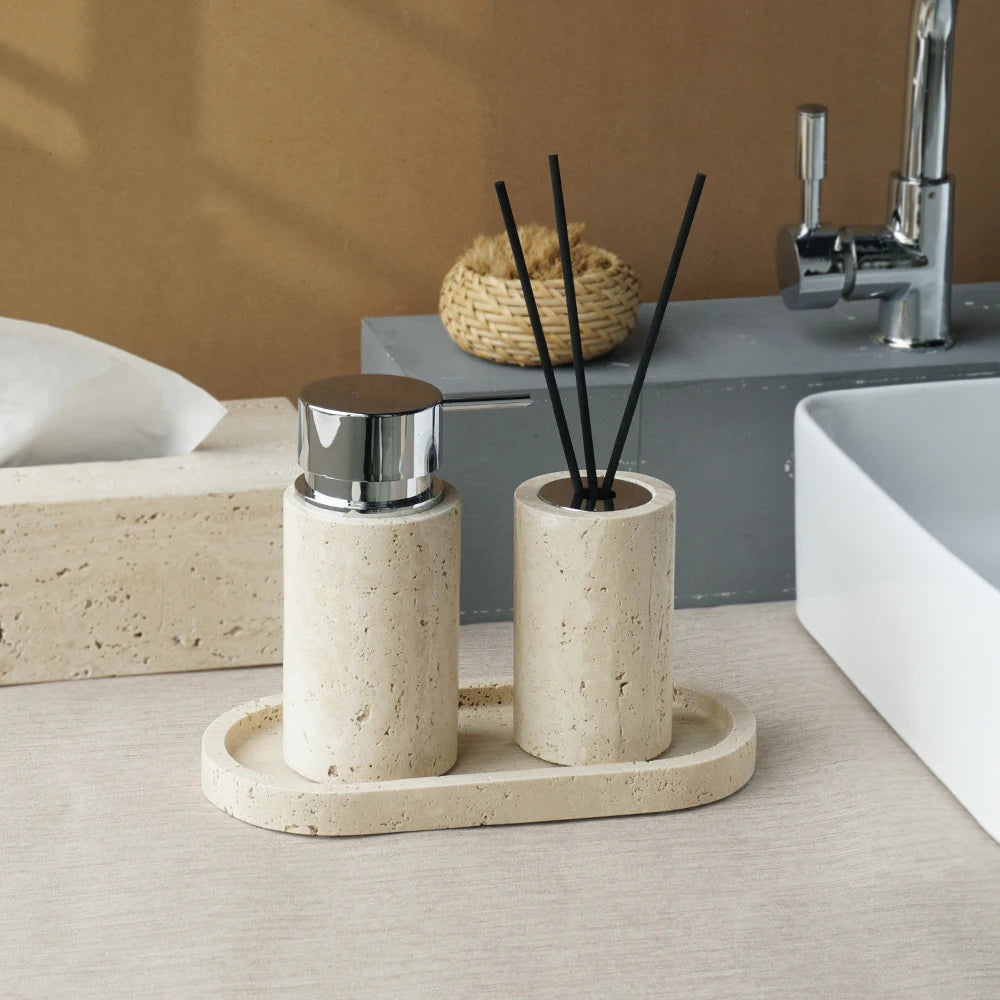 Beige Travertine Vanity Set