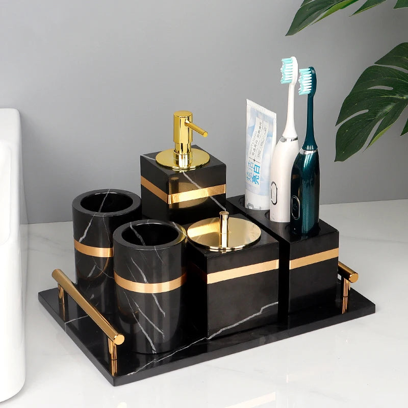 Nero Marquina Natural Marble Bathroom Set