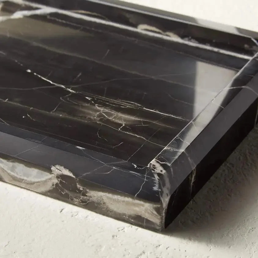 Black Nero Marquina Marble Tray