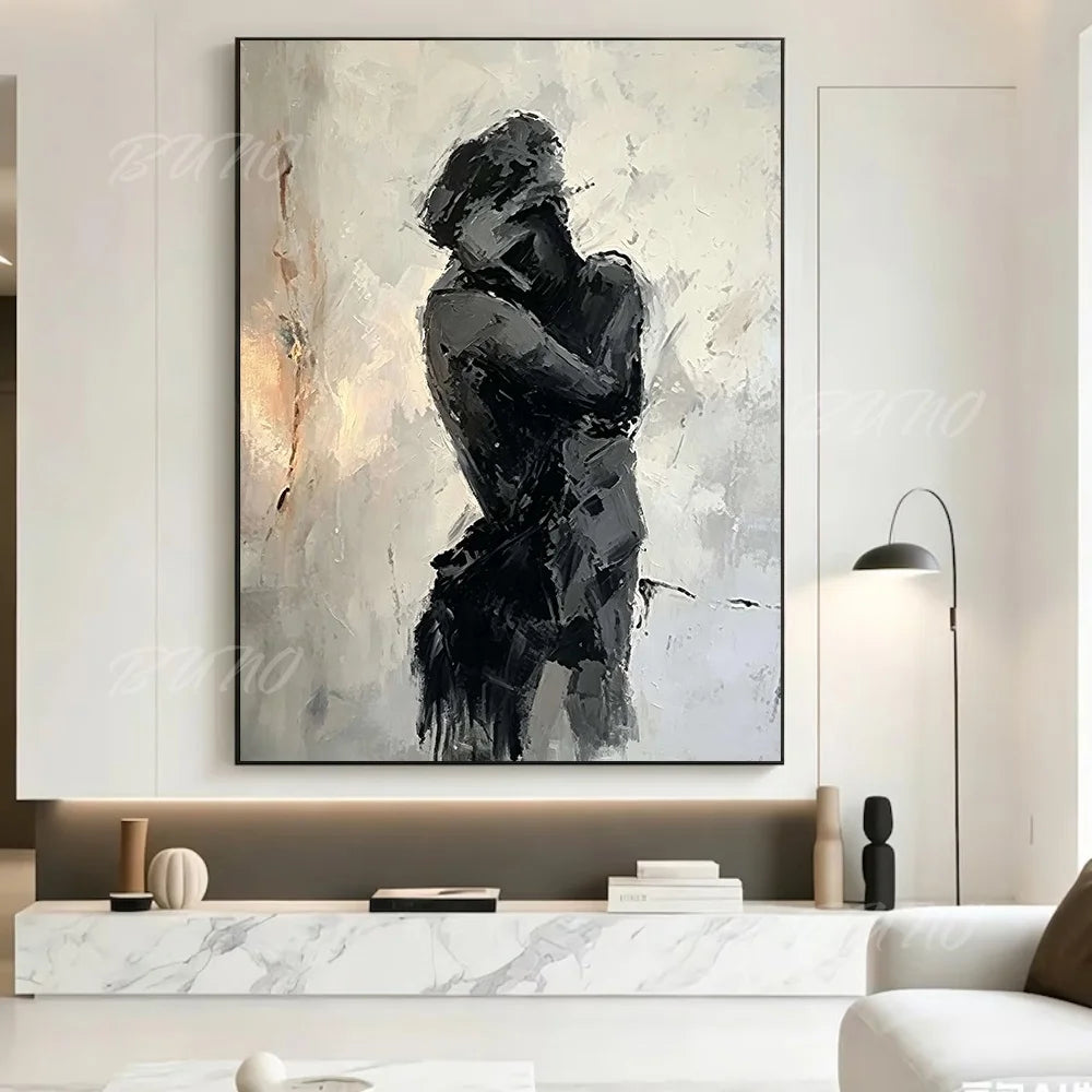 Black White Lovers Painting