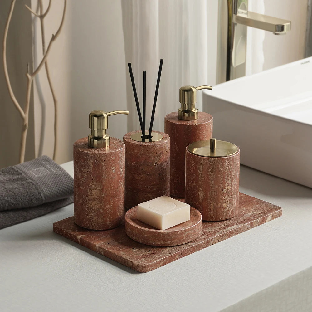 Red Travertine Bathroom Set Vintage