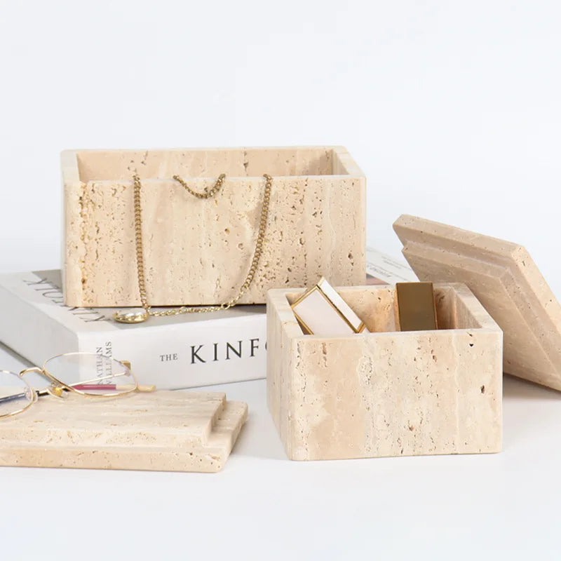 Decorative Travertine Storage Box