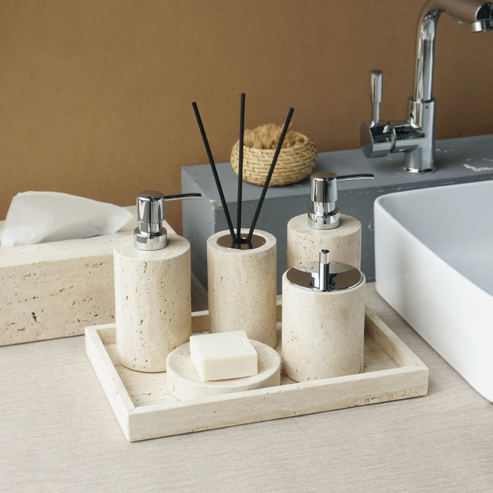 Beige Travertine Vanity Set
