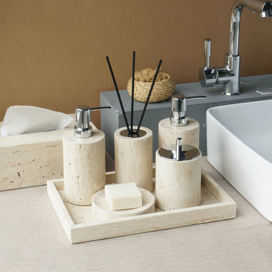 Beige Travertine Vanity Set