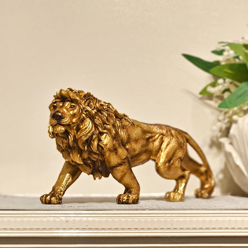 Golden Lion Statue Resin Animal