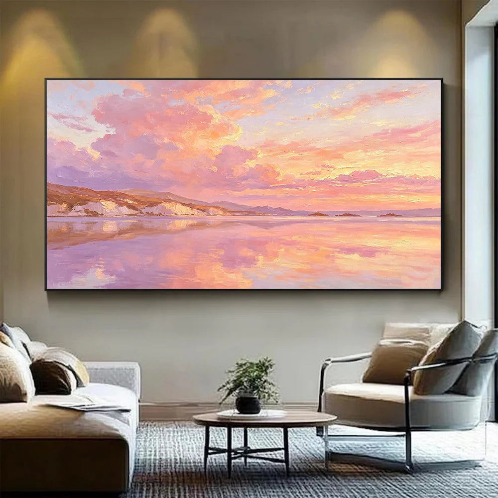 Pastel Sunset Lake Painting