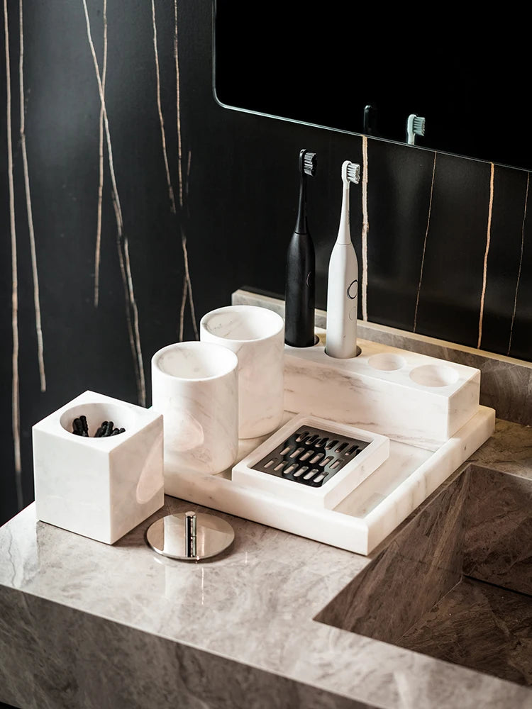 Volakas White Natural Marble Bathroom Set