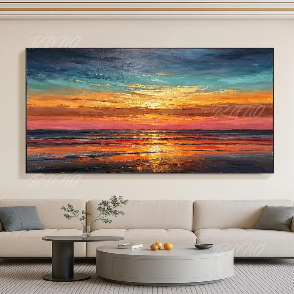 Golden Sunset Ocean Painting