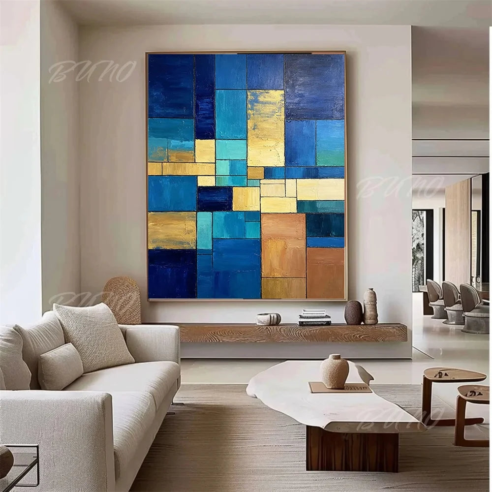 Geometric Blue Gold Painting